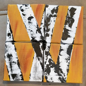 Original 4-panel 6x6" Painting Birch Trees Yellow Orange